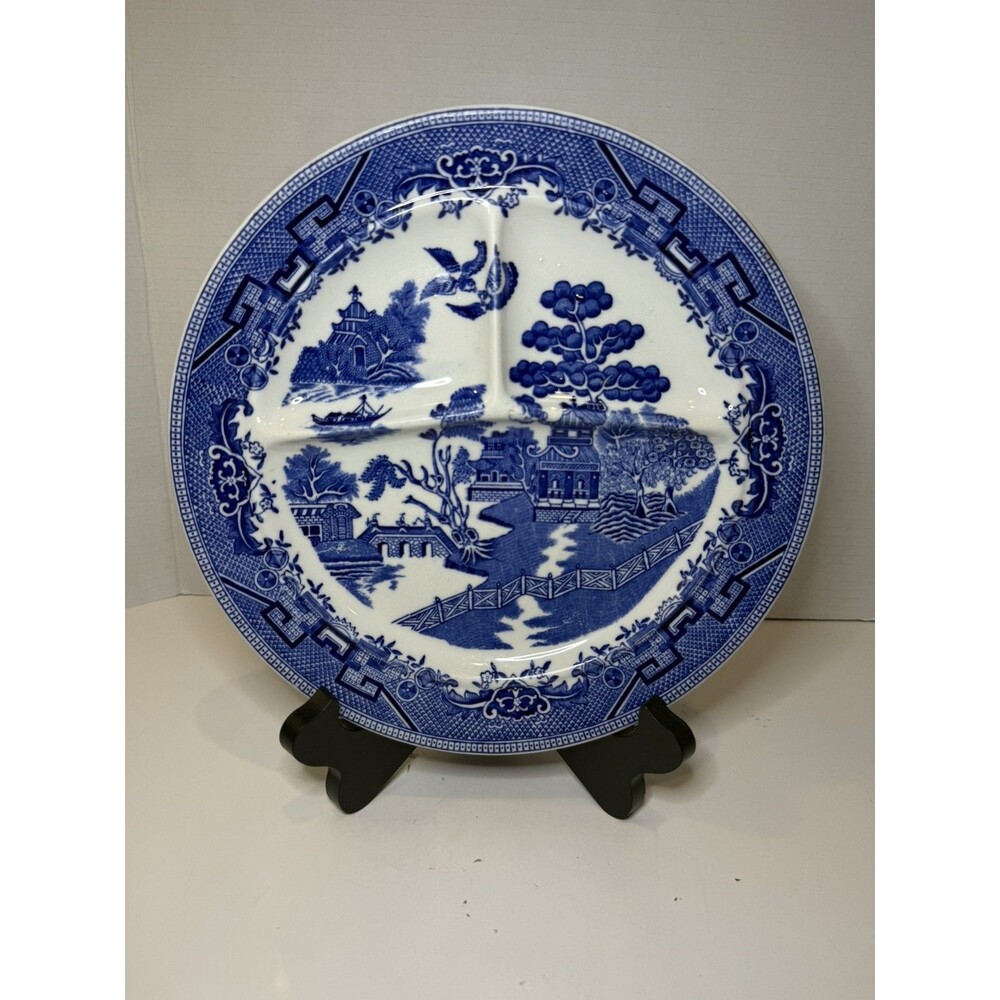 Vintage Blue Willow Plate by Ideal Ironstone Ware, Divided Grille Plate 1960s.